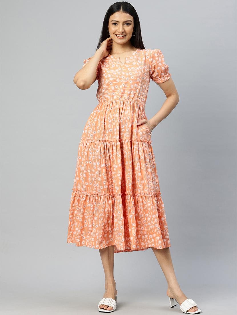 women peach crepe tiered dress - 21382668 - Standard Image - 1