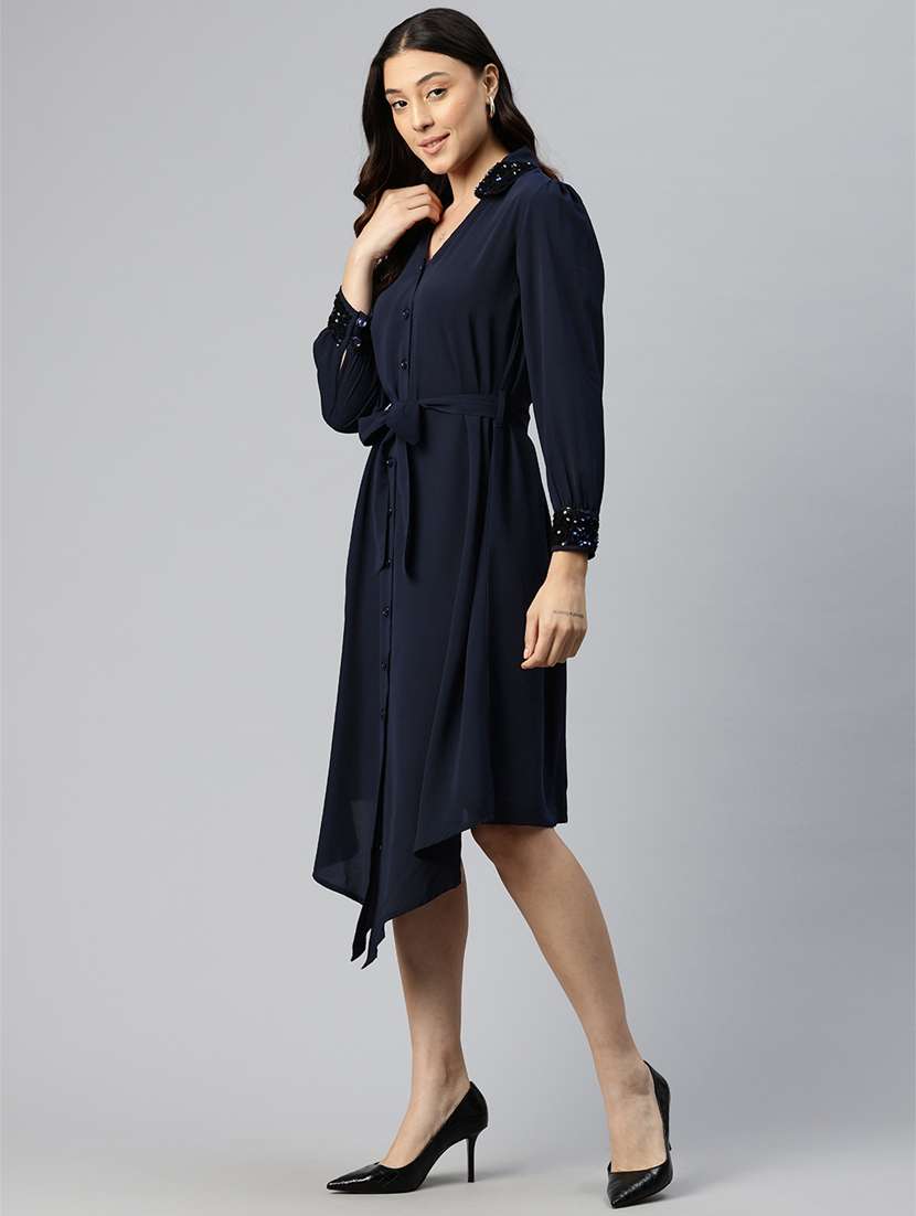 women navy blue viscose shirt dress - 21382671 -  Standard Image - 1