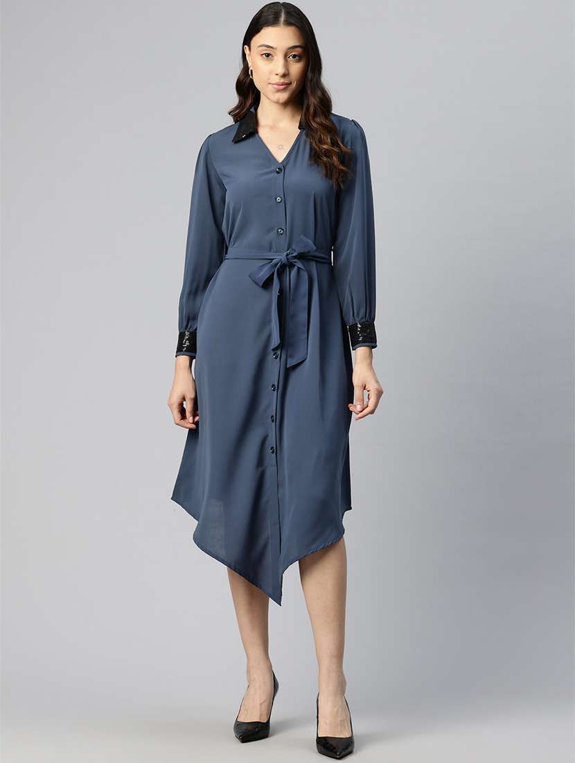 women charcoal solids shirt dress