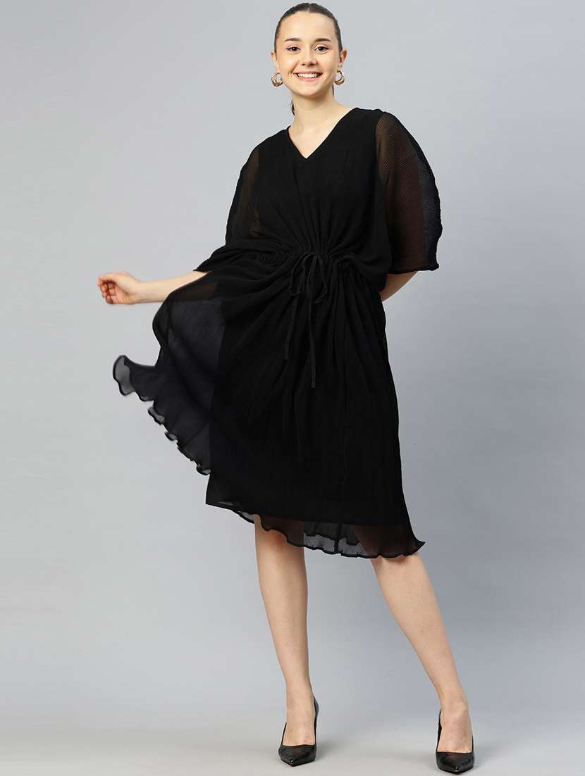 women black solids blouson dress - 21382674 -  Standard Image - 1