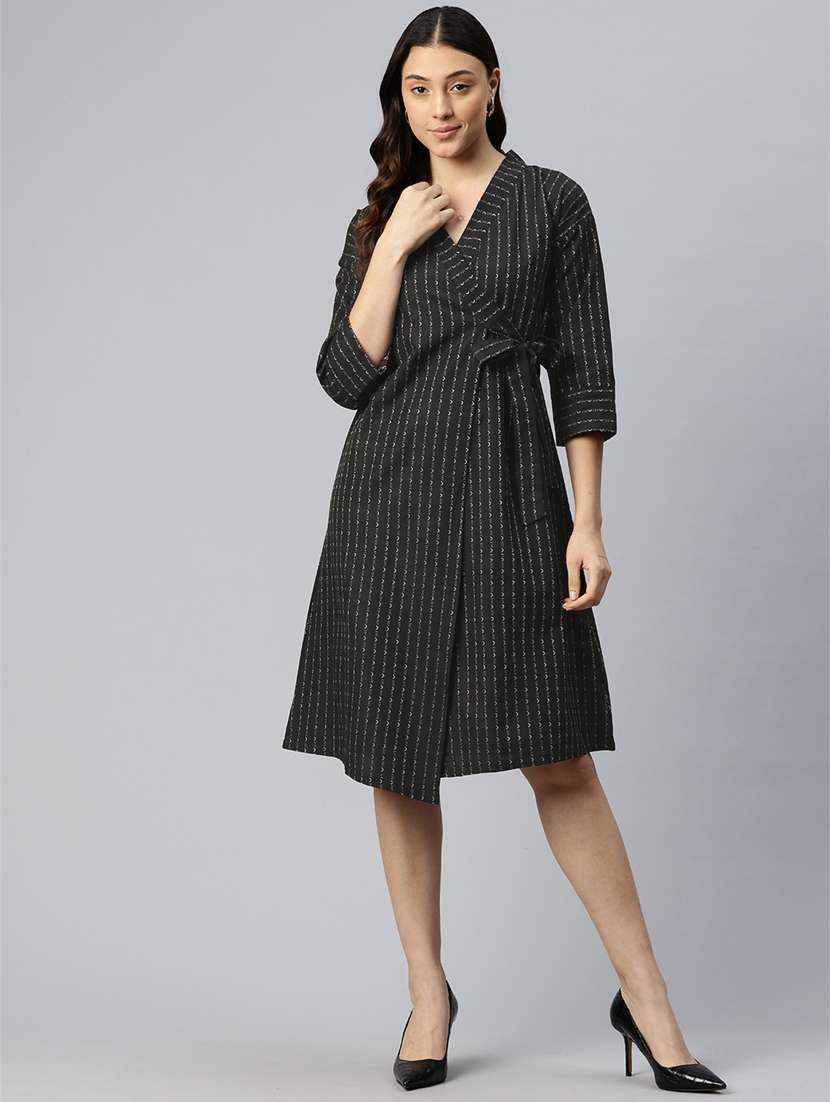 women black self design wrap dress