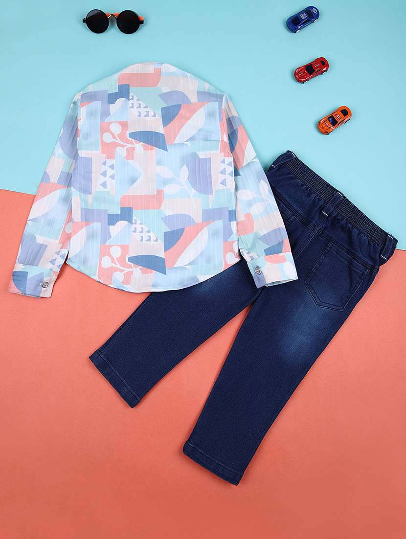 boys printed long sleeves shirt & jeans set - 21382787 - Standard Image - 1