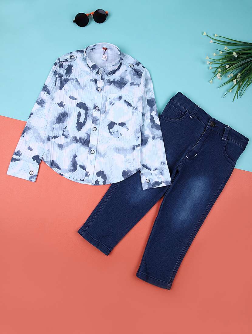 boys printed long sleeves shirt & jeans set