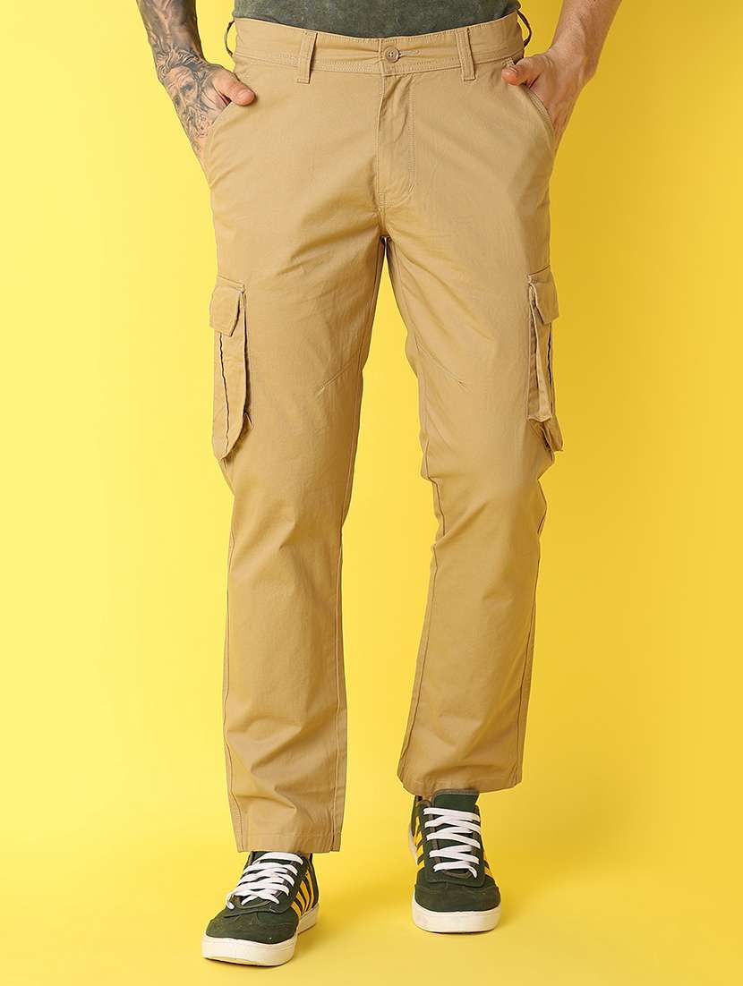 men solid mid rise cargo