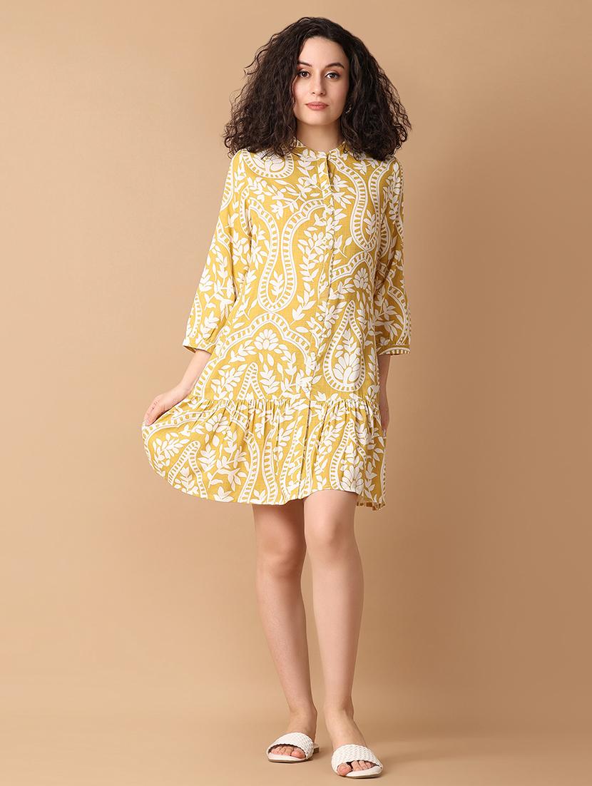 women yellow printed fit & flare dress - 21382802 - Zoom Image - 0