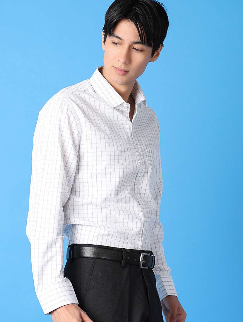 men checks printed log sleeves formal shirts - 21382803 -  Standard Image - 1
