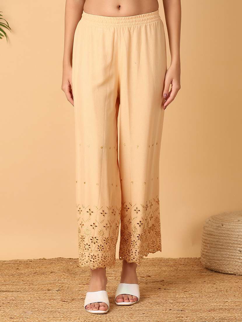 women beige self-designed palazzo