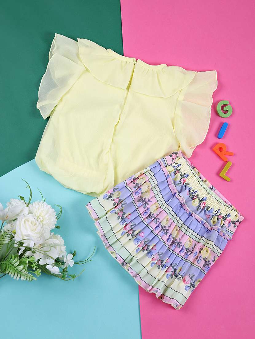 girls solid casual wear sskirt top set - 21382834 -  Standard Image - 1