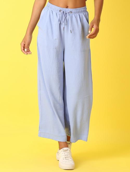 women blue solid wide leg trouser - 21382848 - Standard Image - 0