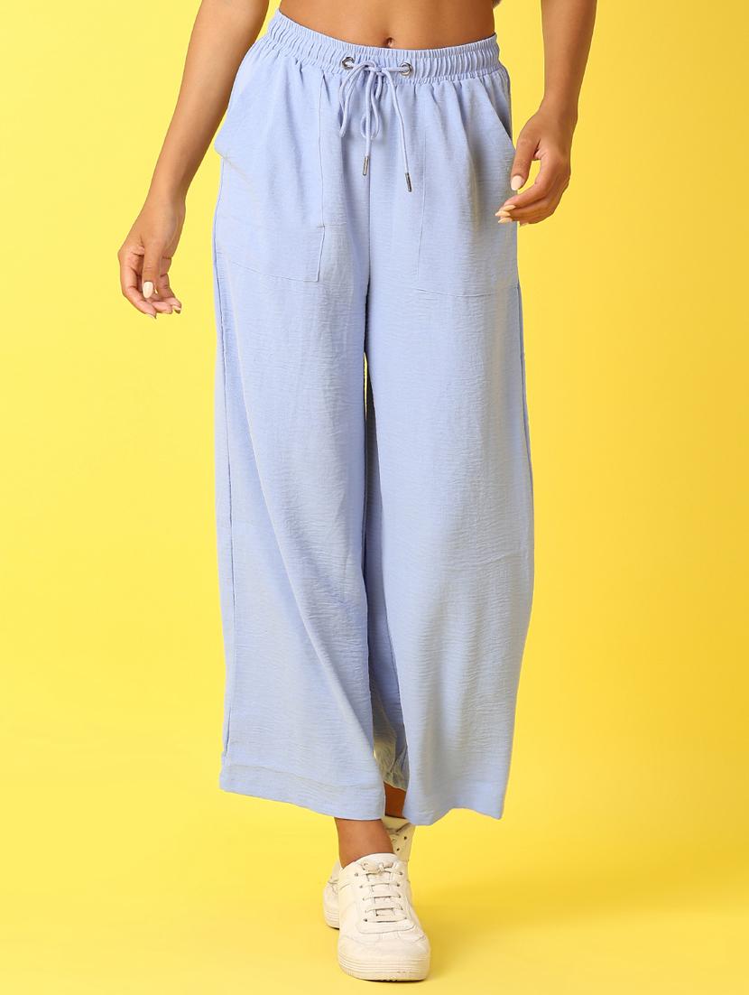 women blue solid wide leg trouser - 21382848 - Zoom Image - 0