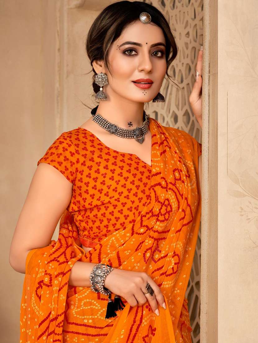 women bandhani printed chiffon saree with blouse - 21383008 -  Standard Image - 1