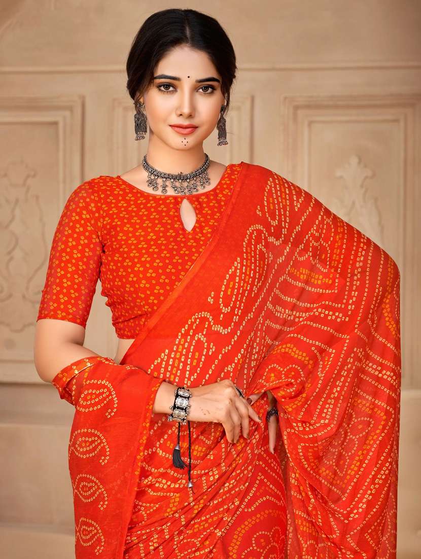 women bandhani printed chiffon saree with blouse - 21383010 -  Standard Image - 1