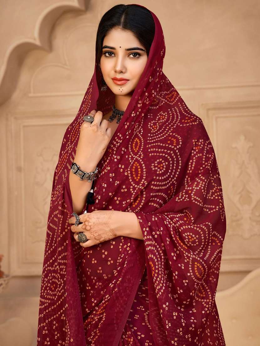 women bandhani printed chiffon saree with blouse - 21383014 -  Standard Image - 1