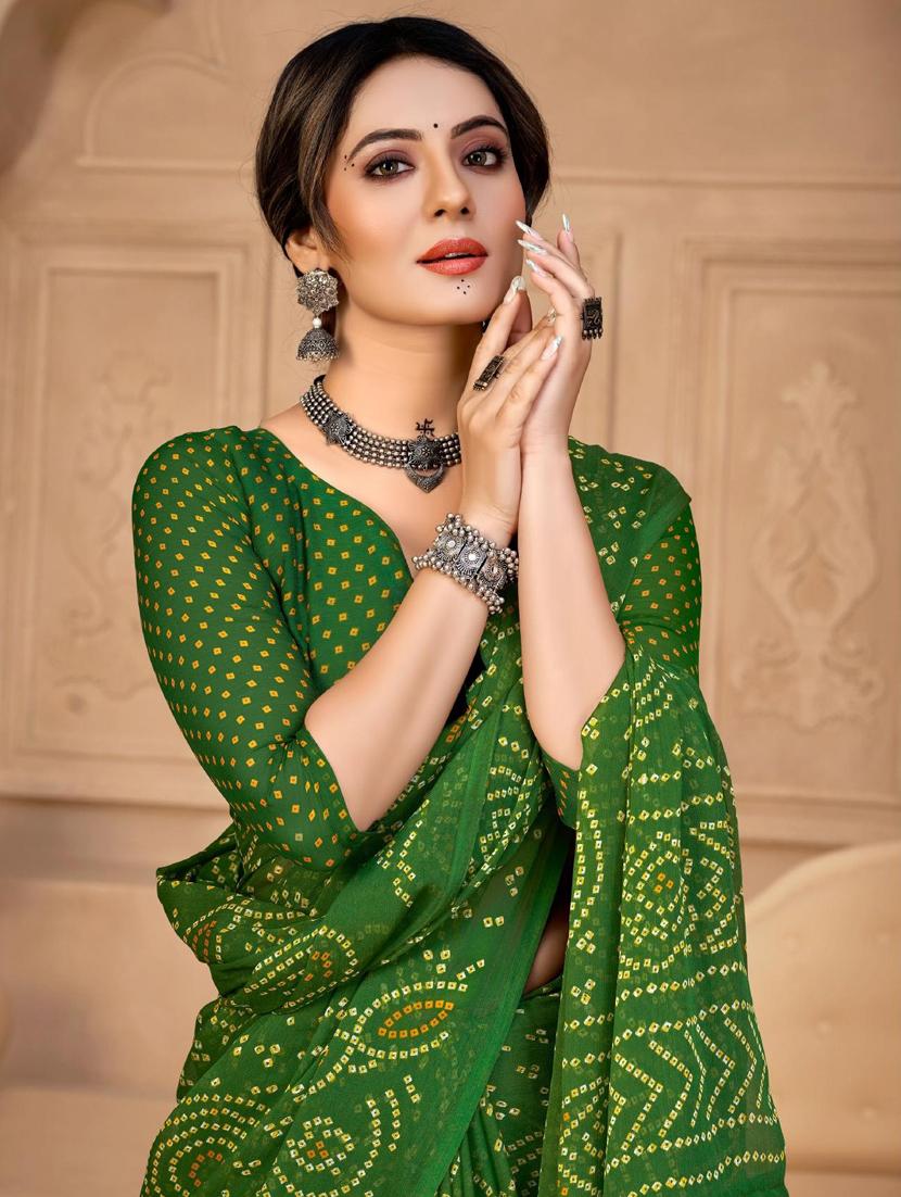 women bandhani printed chiffon saree with blouse - 21383015 -  Standard Image - 1