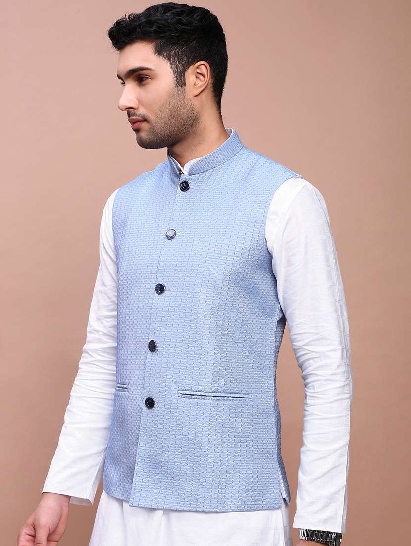 men mandarin neck self design nehru jacket - 21383259 -  Standard Image - 1