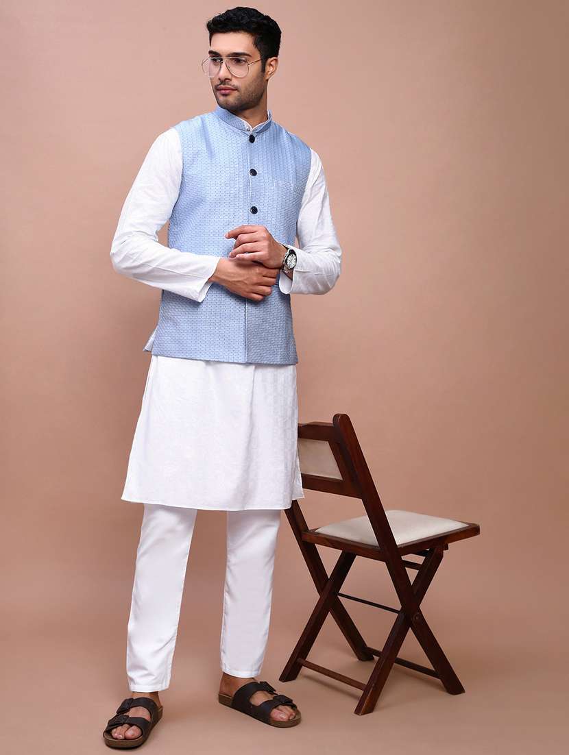 men mandarin neck self design nehru jacket - 21383259 -  Standard Image - 4