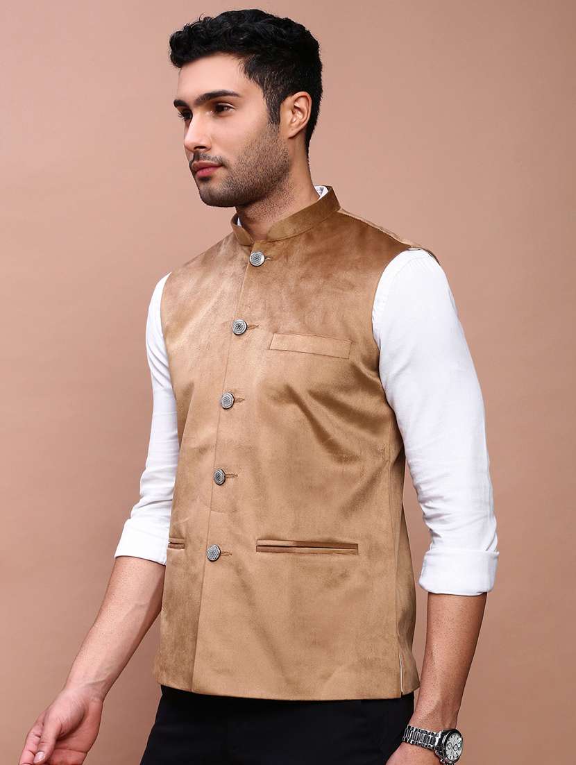 men mandarin neck solid nehru jacket - 21383263 -  Standard Image - 1