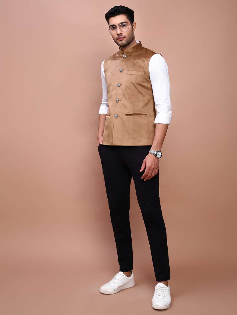 men mandarin neck solid nehru jacket - 21383263 -  Standard Image - 4