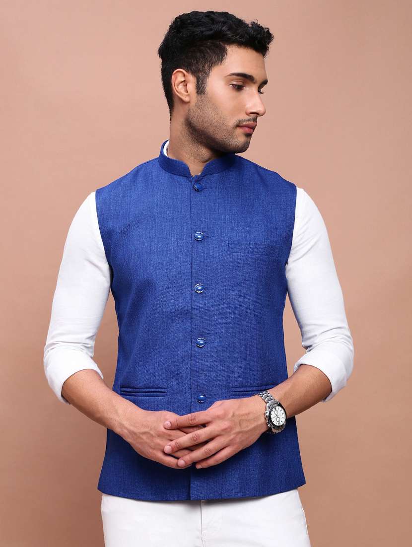 men mandarin neck solid nehru jacket - 21383266 - Zoom Image - 0