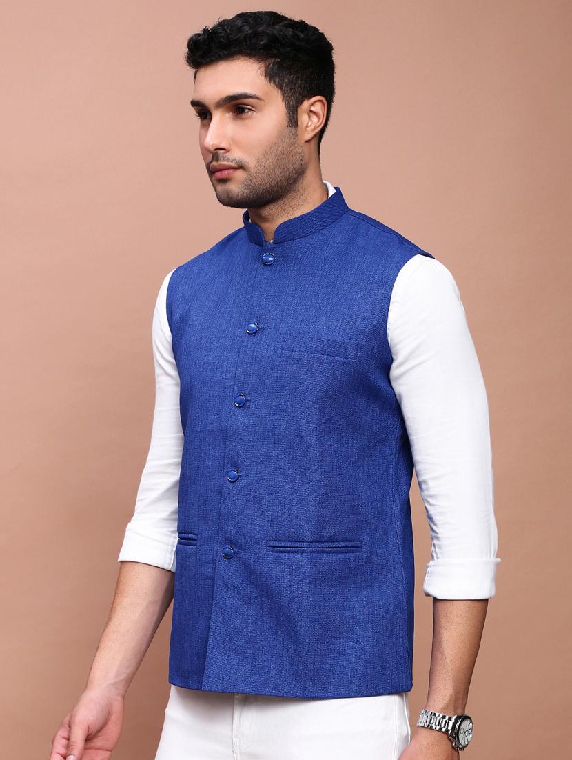 men mandarin neck solid nehru jacket - 21383266 -  Standard Image - 1