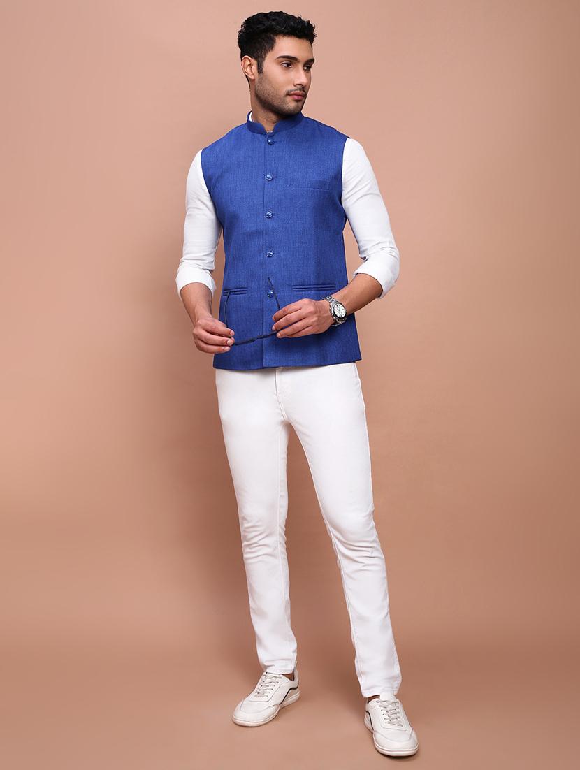 men mandarin neck solid nehru jacket - 21383266 - Standard Image - 4