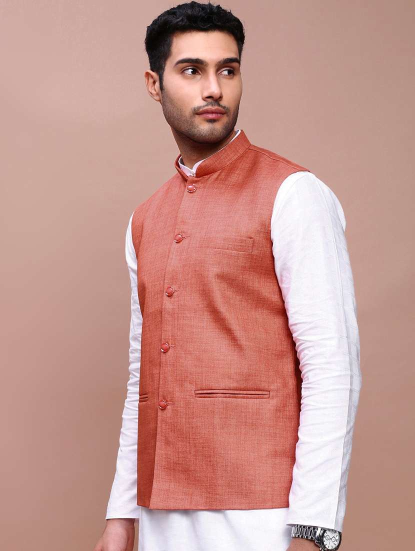 men mandarin neck solid nehru jacket - 21383268 -  Standard Image - 1