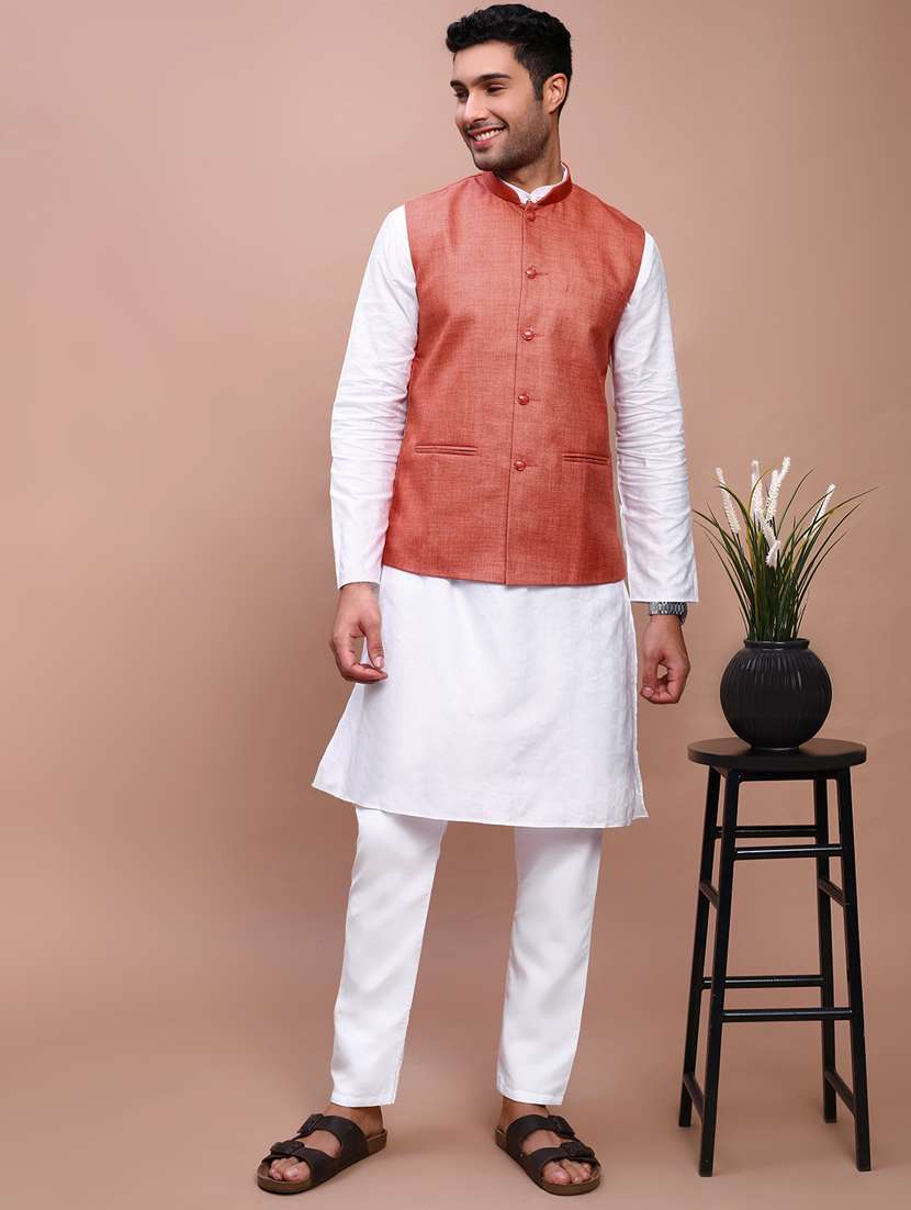 men mandarin neck solid nehru jacket - 21383268 -  Standard Image - 4