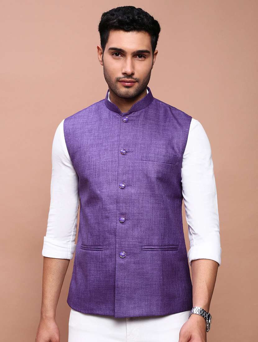 men mandarin neck solid nehru jacket
