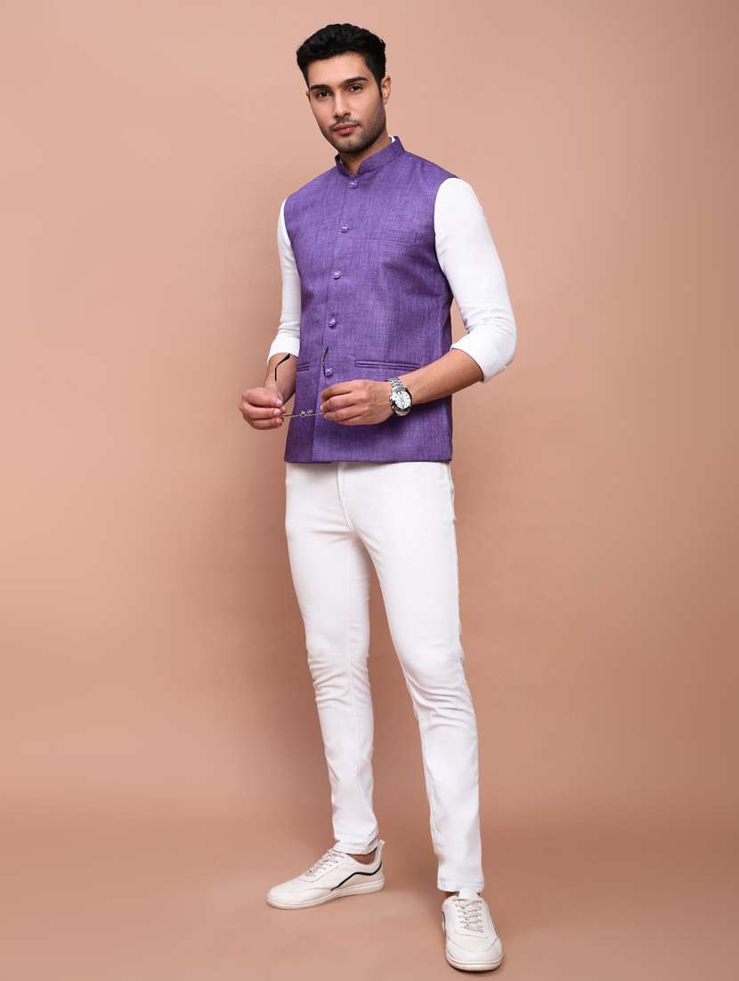 men mandarin neck solid nehru jacket - 21383269 -  Standard Image - 4