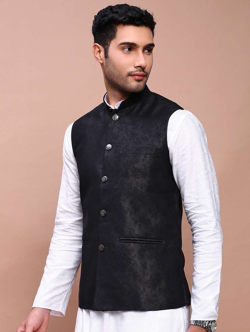 men mandarin neck self design nehru jacket - 21383276 -  Standard Image - 1