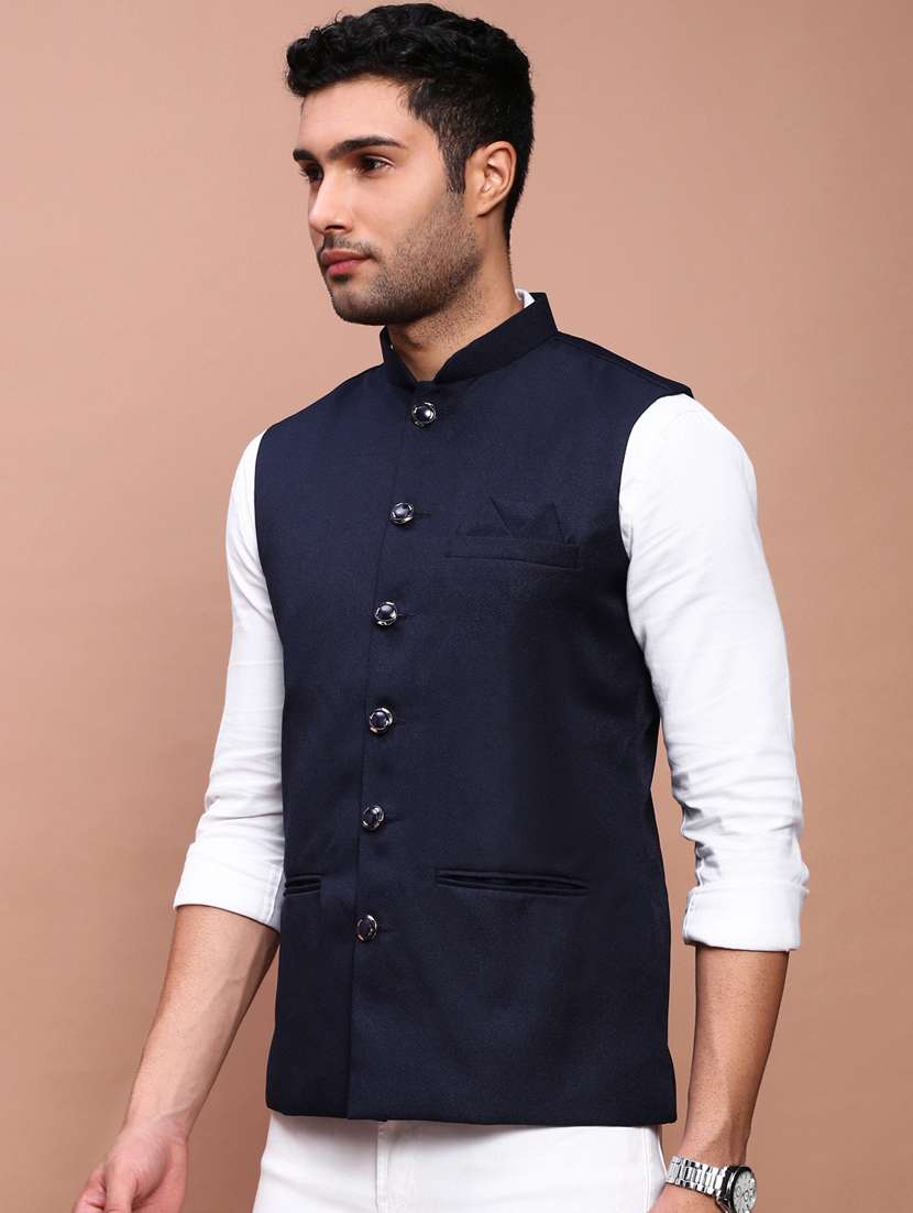 men mandarin neck solid nehru jacket - 21383277 -  Standard Image - 1