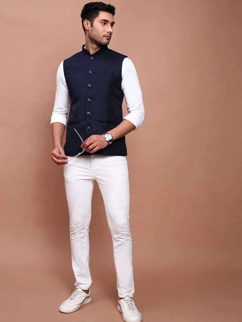 men mandarin neck solid nehru jacket - 21383277 -  Standard Image - 4