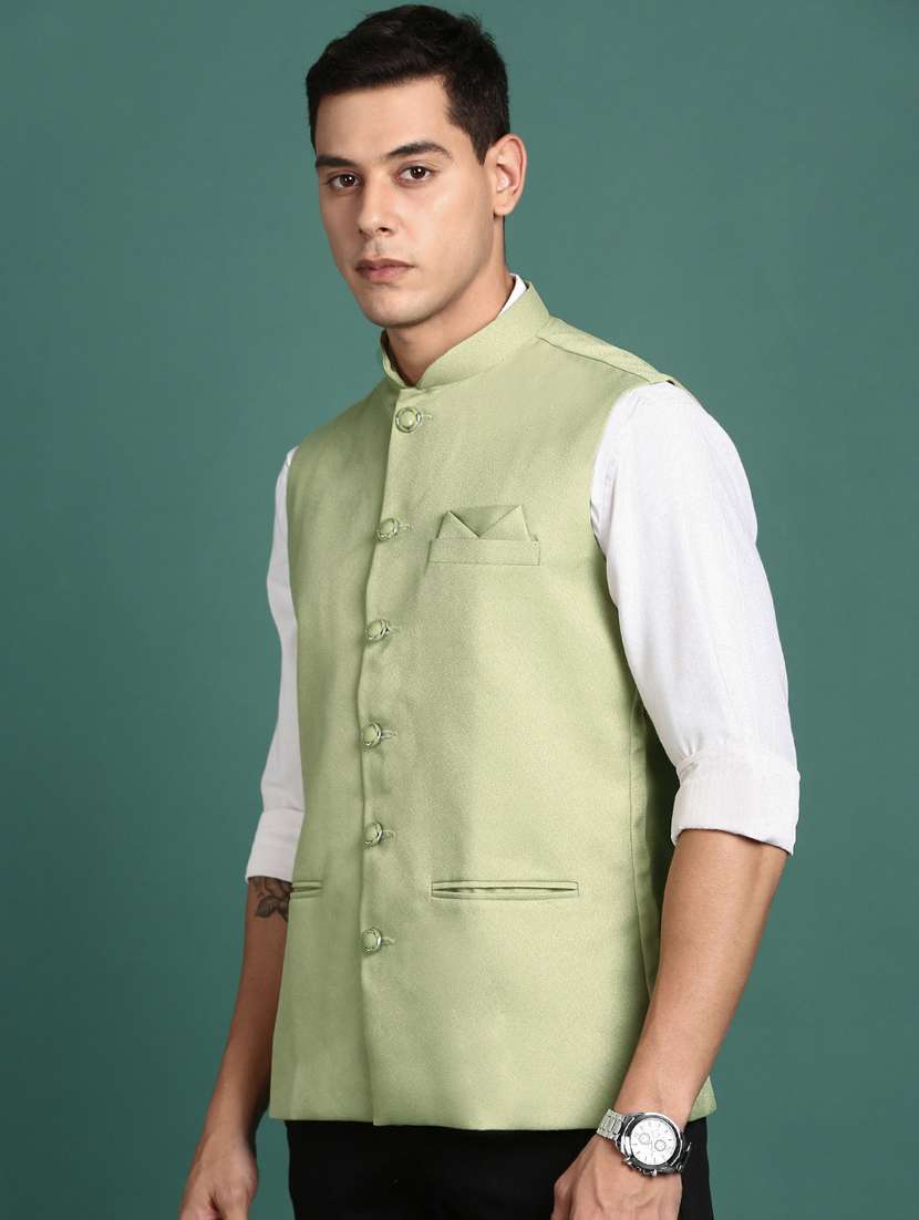 men mandarin neck solid nehru jacket - 21383278 -  Standard Image - 1