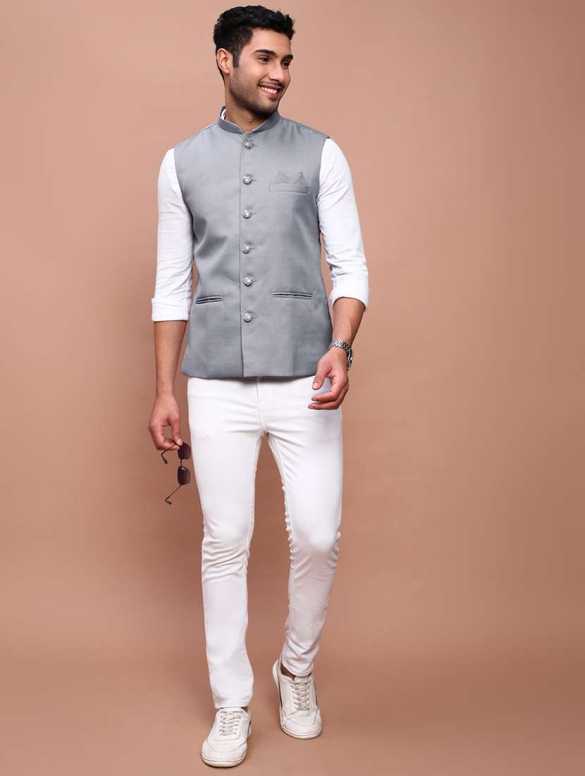 men mandarin neck solid nehru jacket - 21383279 -  Standard Image - 4