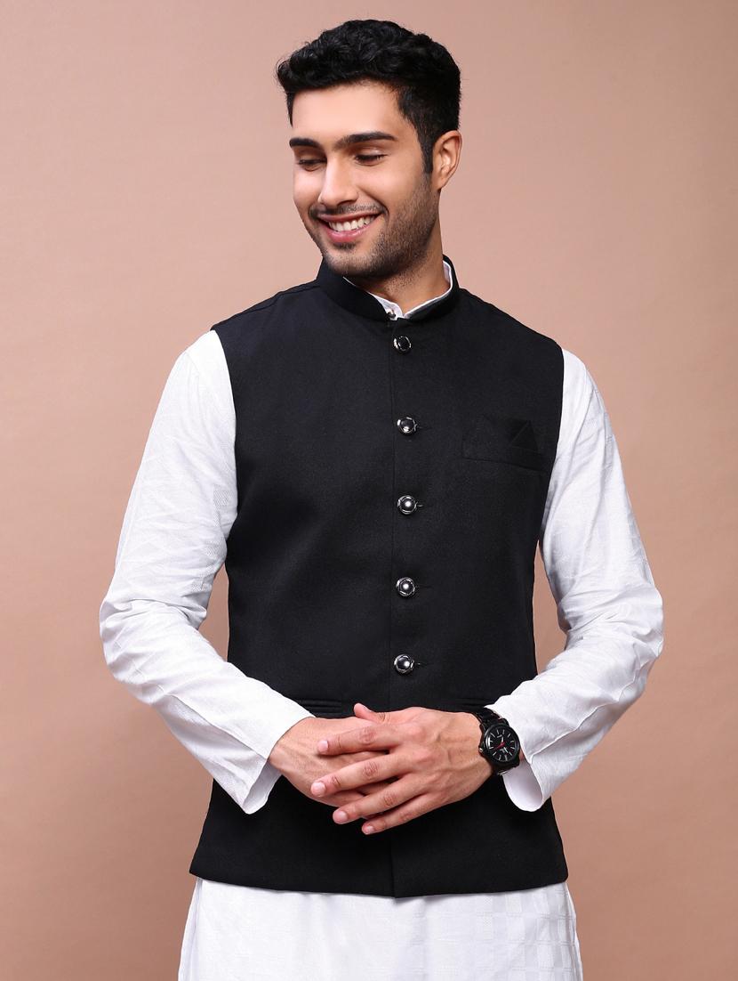 men mandarin neck solid nehru jacket - 21383281 - Zoom Image - 0