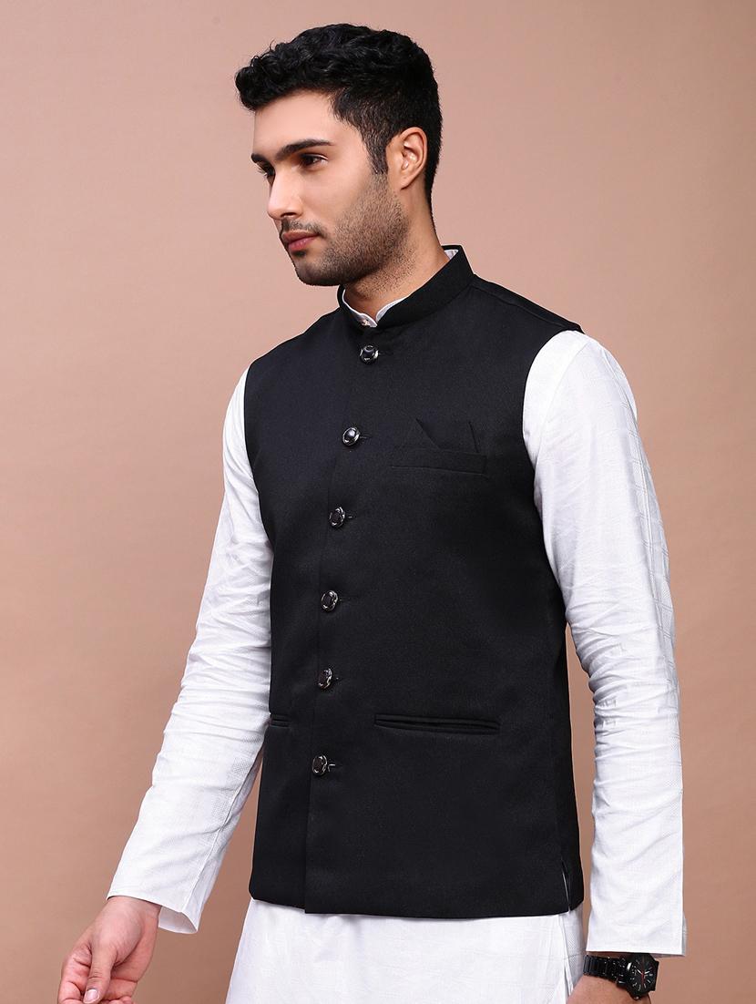 men mandarin neck solid nehru jacket - 21383281 - Standard Image - 1