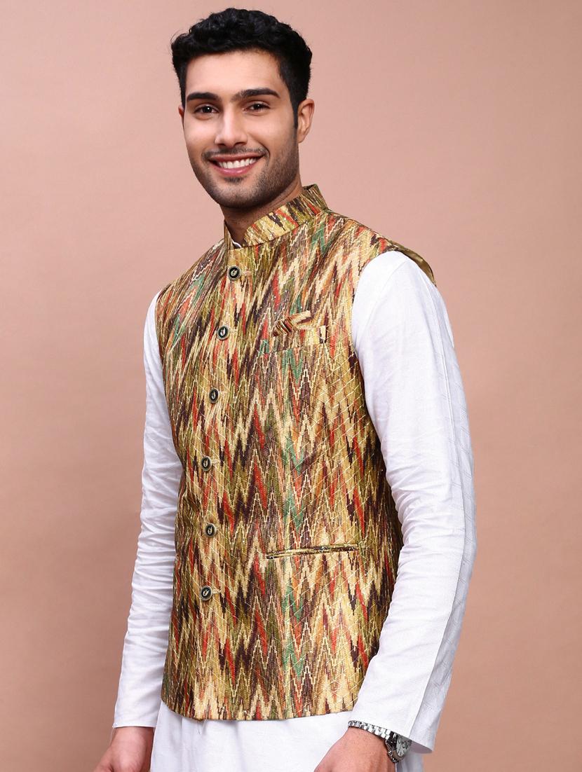 multi colored cotton nehru jacket - 21383284 -  Standard Image - 1