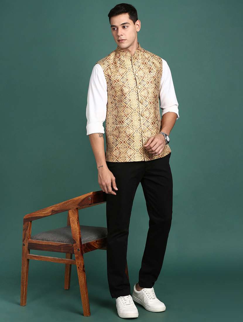 men mandarin neck embroidered nehru jacket - 21383286 -  Standard Image - 4