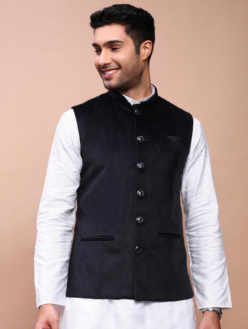 men mandarin neck solid nehru jacket - 21383287 -  Standard Image - 0