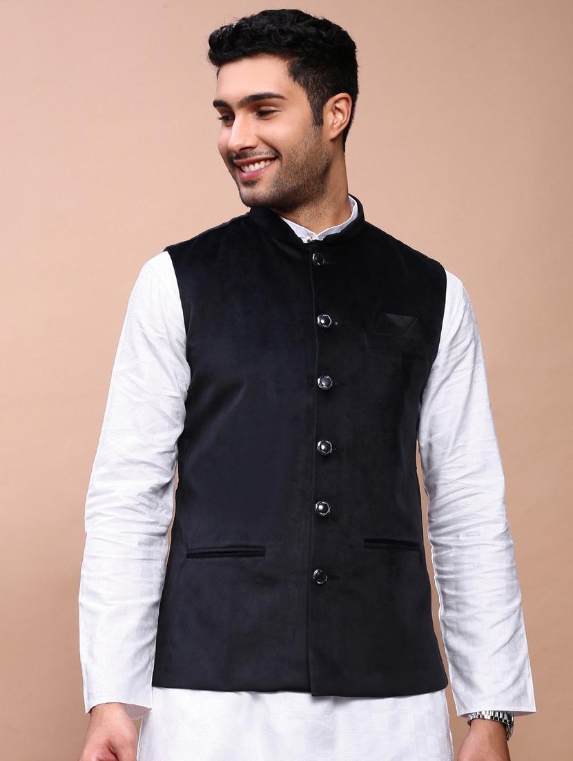 men mandarin neck solid nehru jacket - 21383287 -  Zoom Image - 0