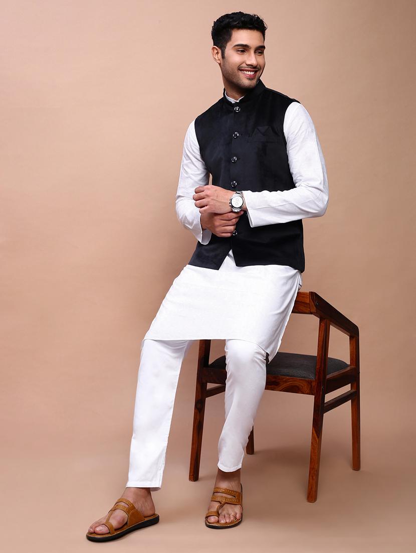 men mandarin neck solid nehru jacket - 21383287 - Standard Image - 4