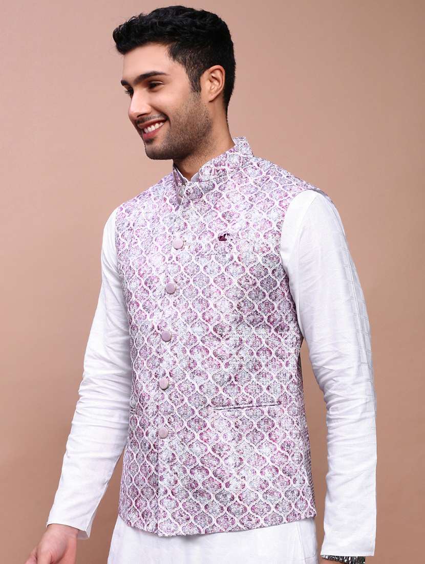 purple cotton nehru jacket - 21383288 -  Standard Image - 1