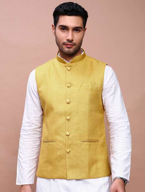 men mandarin neck solid nehru jacket - 21383292 -  Standard Image - 0