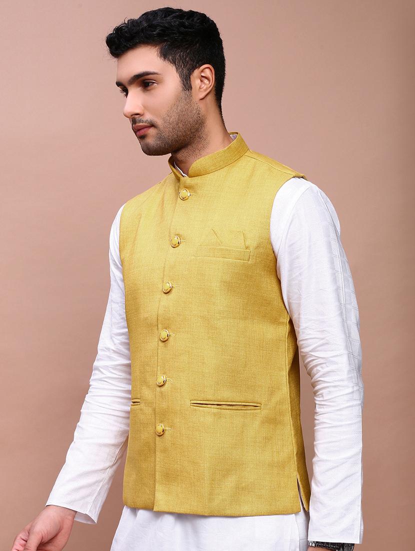 men mandarin neck solid nehru jacket - 21383292 -  Standard Image - 1