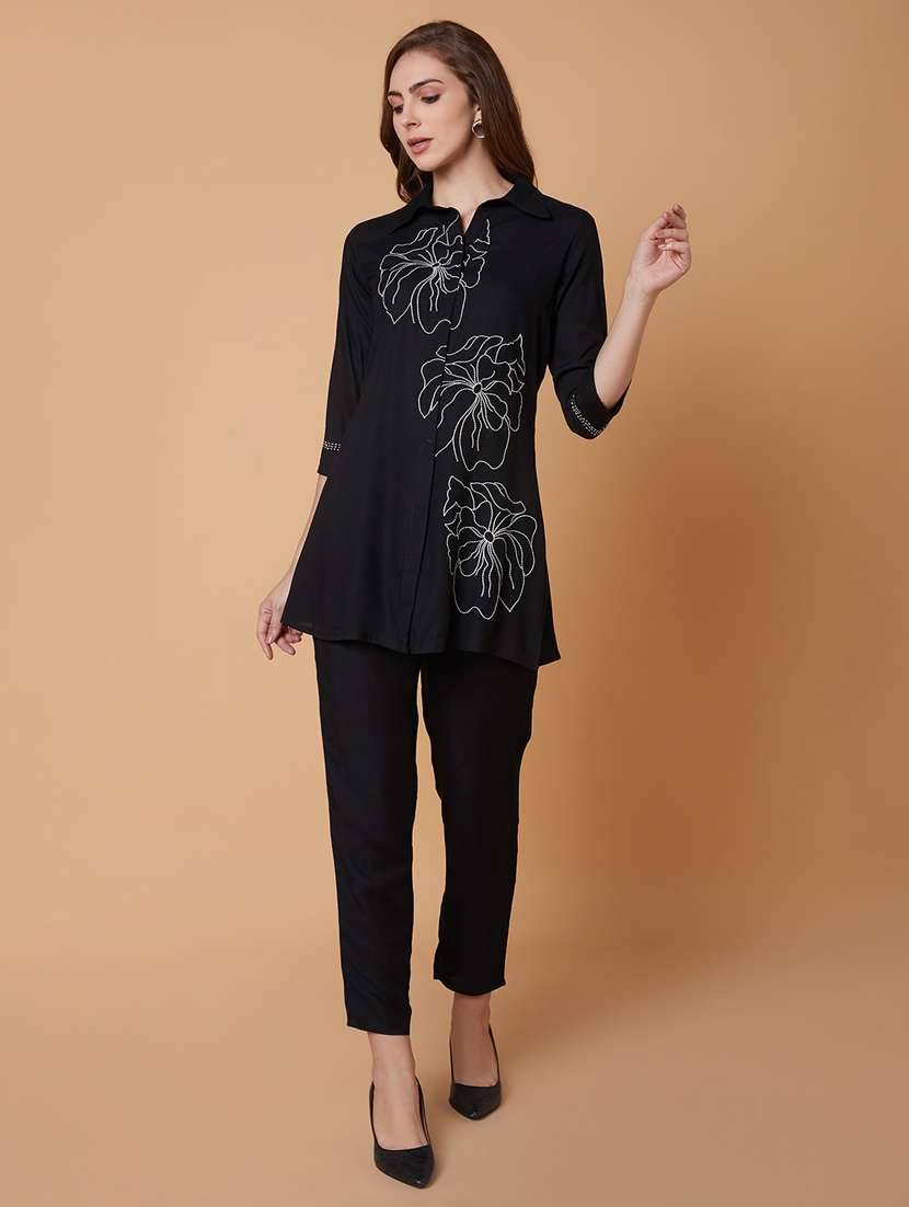 black cotton blend top and trouser set coord - 21383315 -  Standard Image - 4