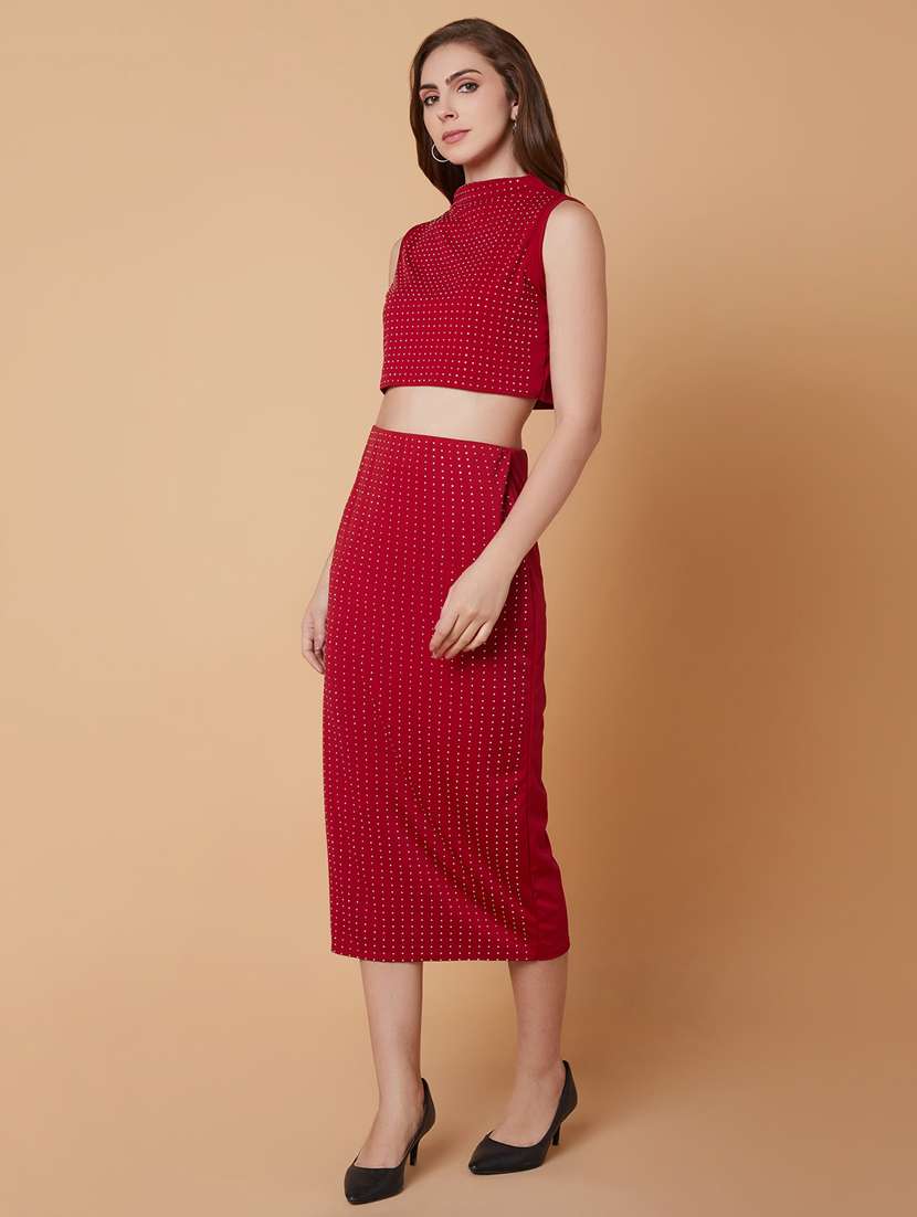 maroon polka dot top and skirt co-ord set - 21383316 -  Standard Image - 1