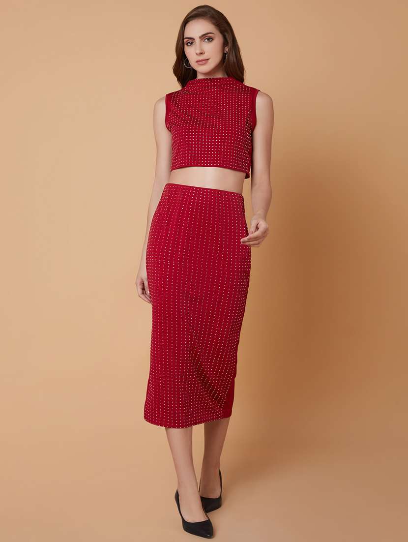 maroon polka dot top and skirt co-ord set - 21383316 -  Standard Image - 4