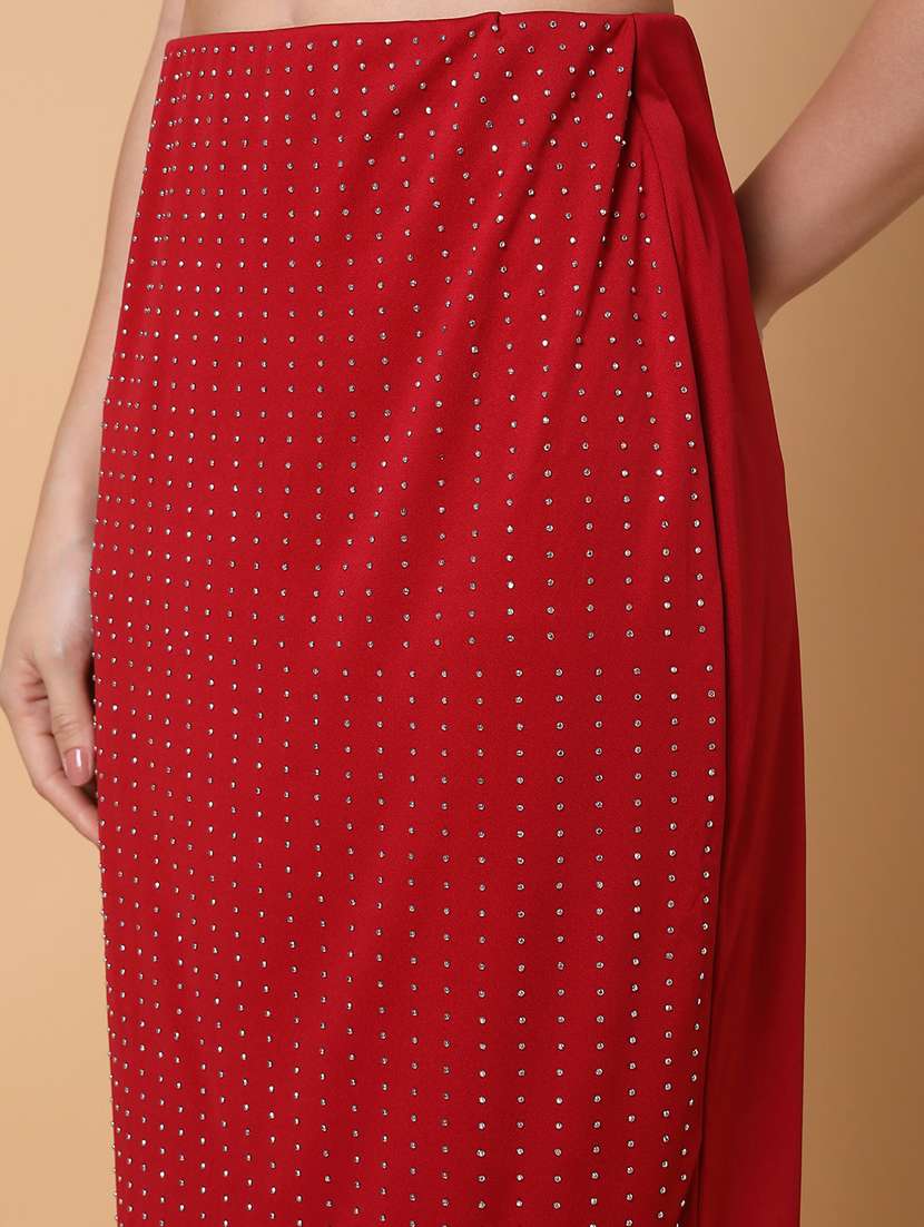 maroon polka dot top and skirt co-ord set - 21383316 -  Standard Image - 6