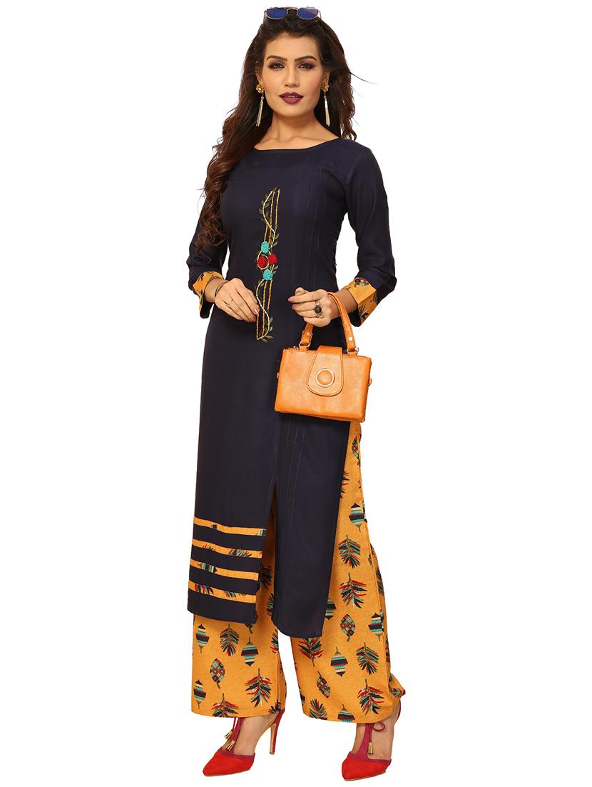 women three quarter sleeve kurta palazzo set - 21383483 - Standard Image - 1