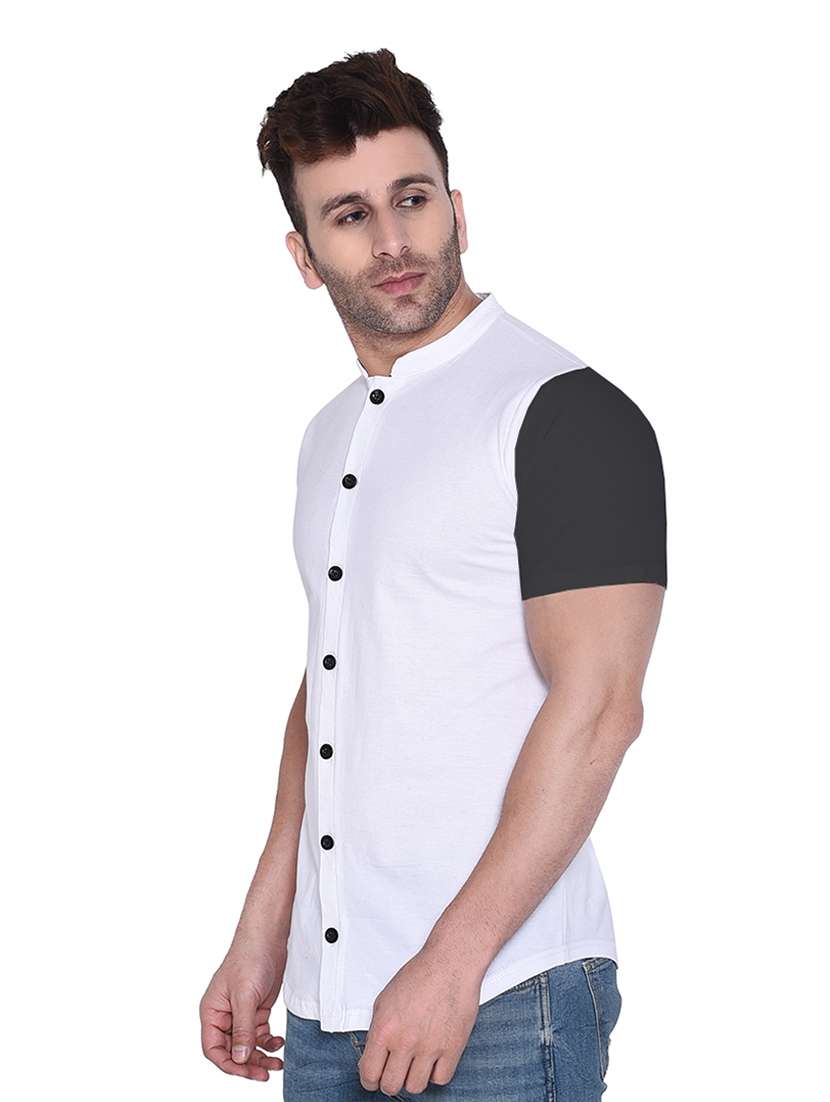 men short sleeved color block casual shirt - 21383509 -  Standard Image - 1